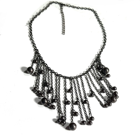 Jewelry 525 Fringed Beaded Gunmetal Necklace Various Length Chains